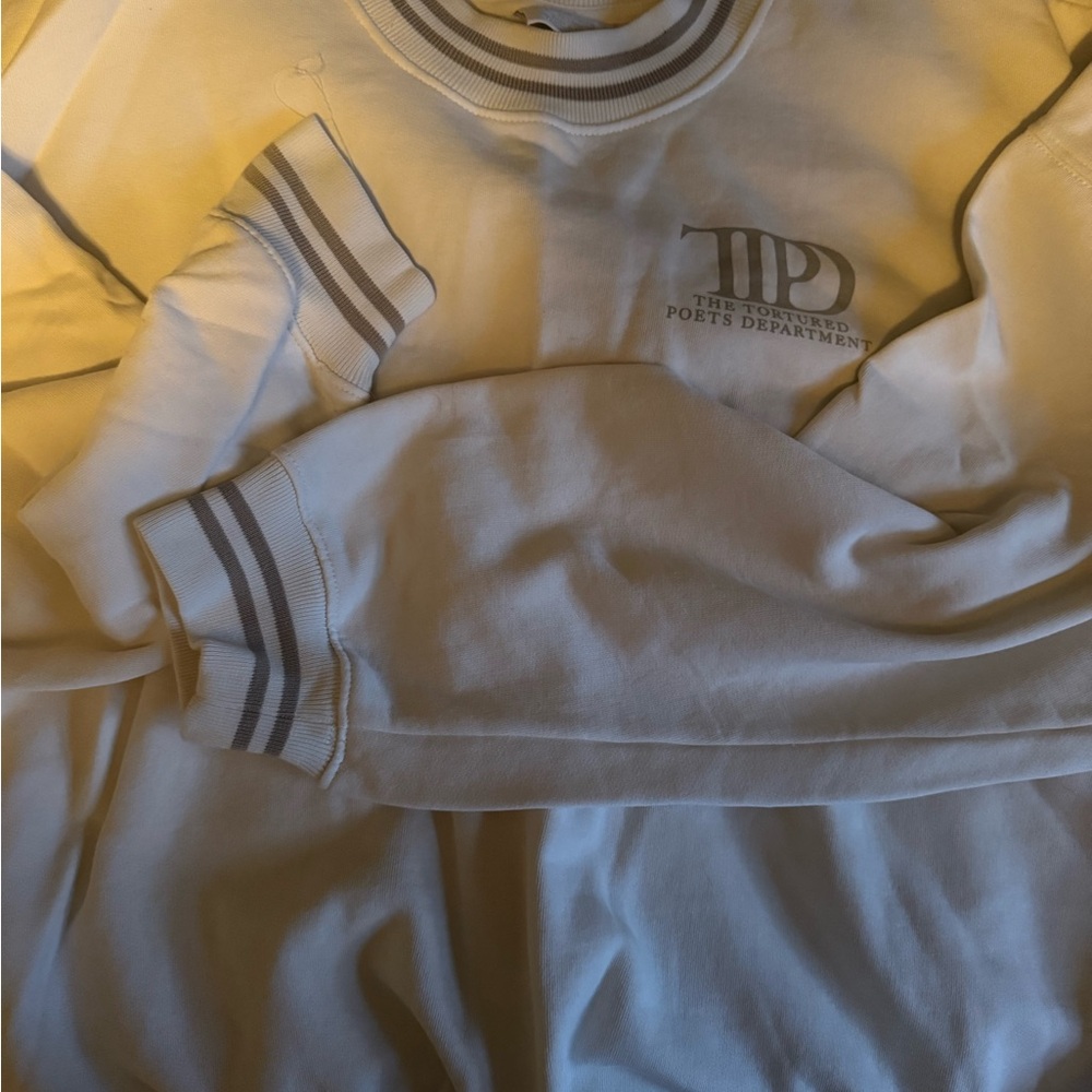 White and Gray Striped Sweatshirt